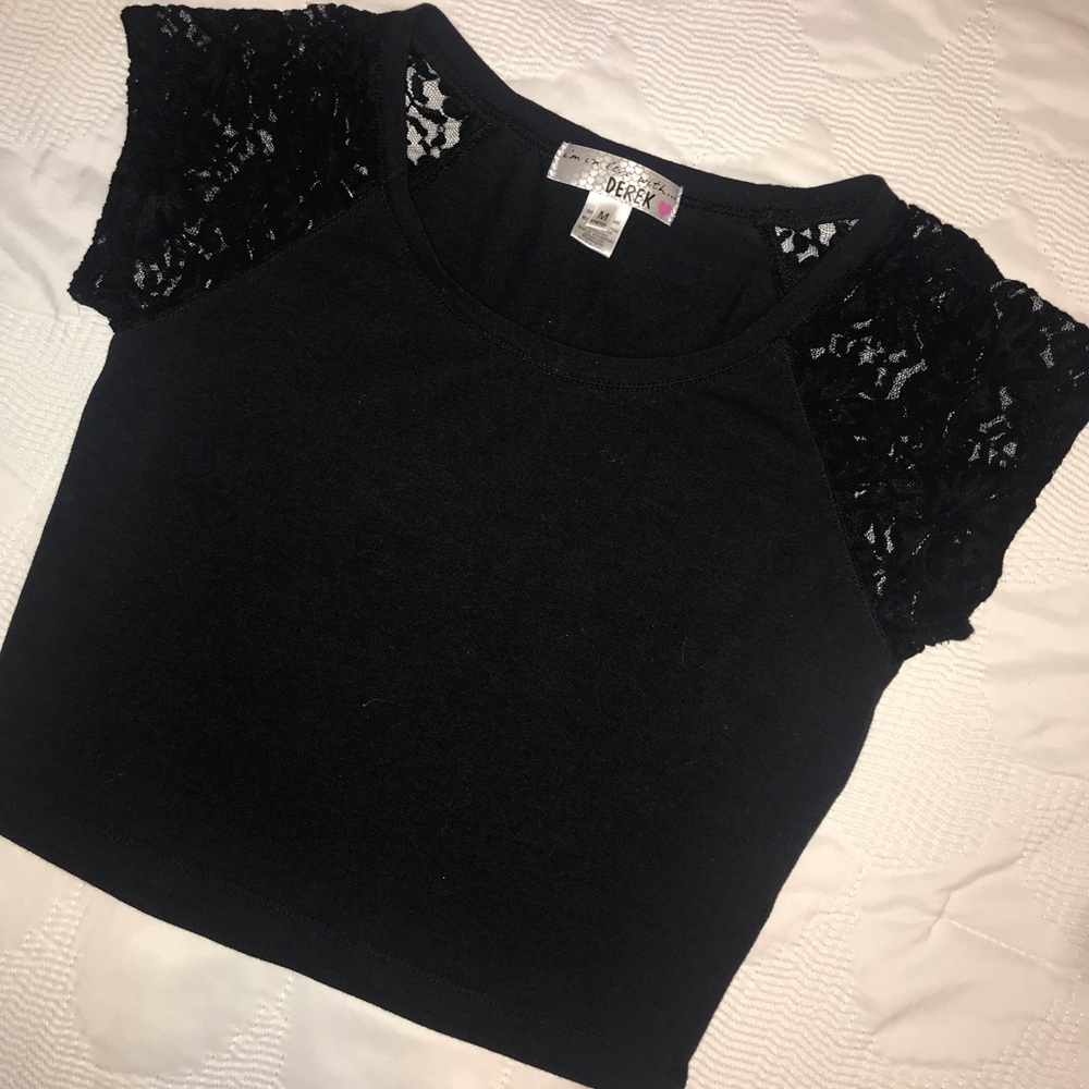Black crop top with lace detail sleeves